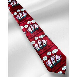 VTG John Ashford Silk Christmas Neck Tie Three Wives Men Cartoon Holiday Party